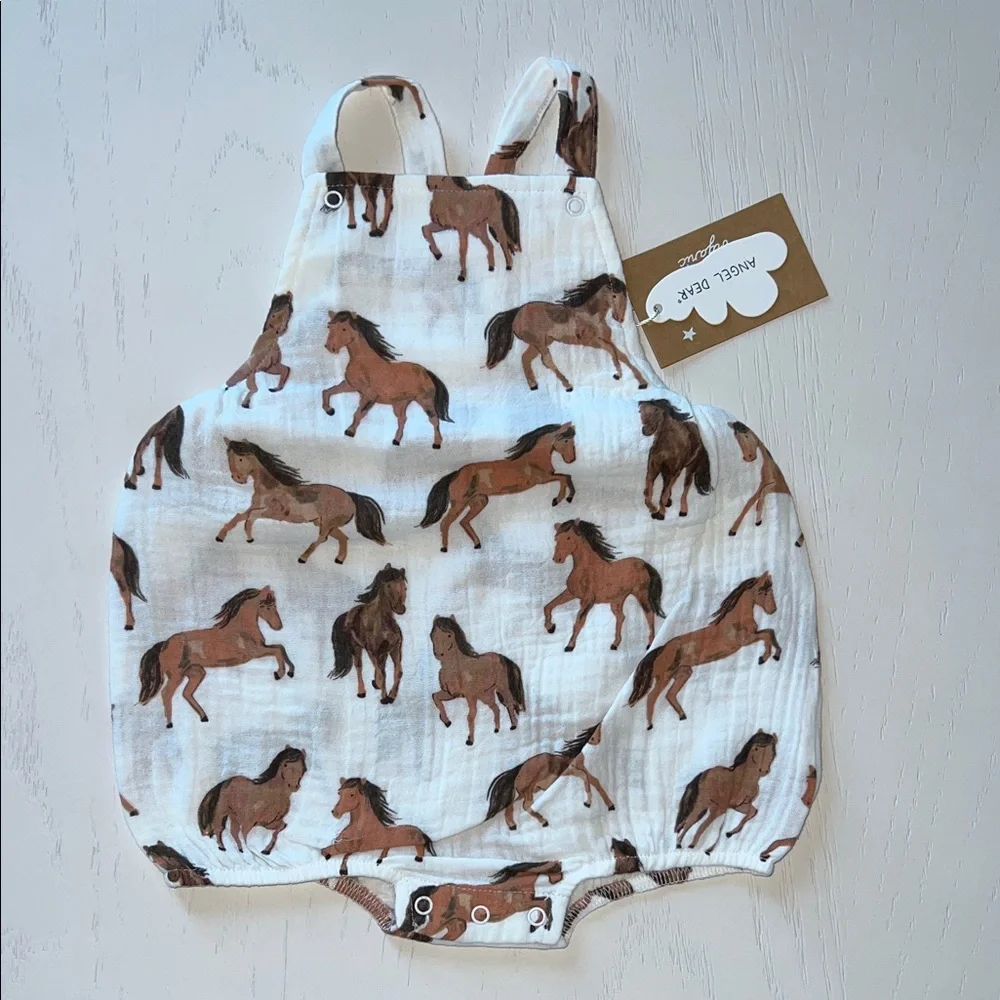 Angel Dear Organic Cotton Sunsuit Romper Horses 3-6 6-12 months
